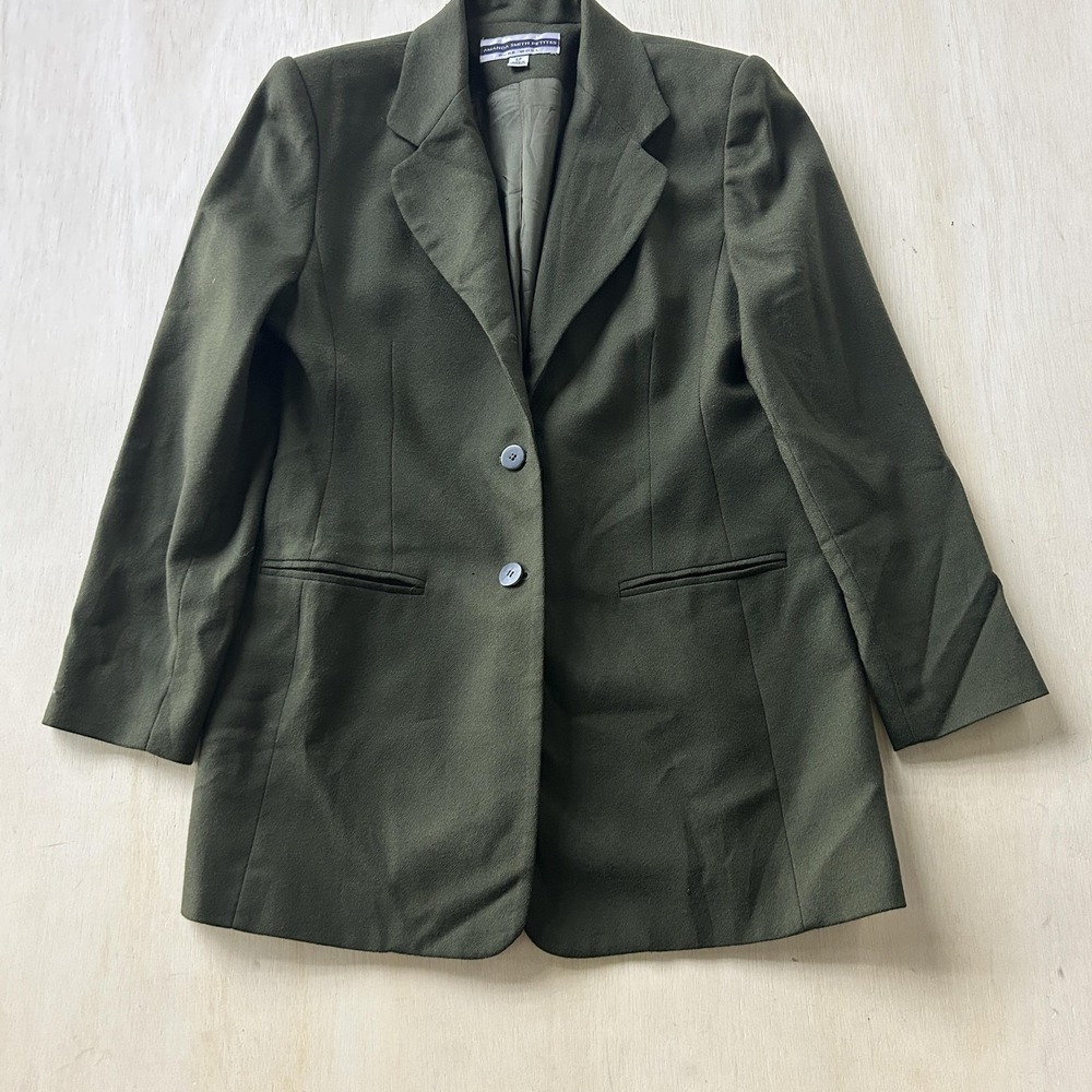 Amanda Smith Petites Blazer Jacket Womens 6P Green Wool Two Button Lined Career